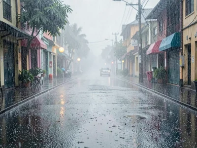 Street flooding beginning rain
