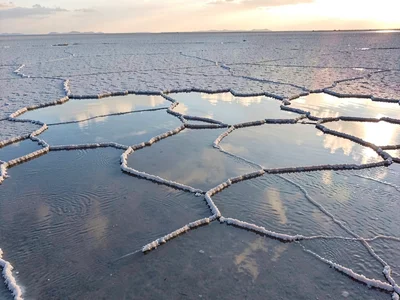 Wind ripple breaking perfect reflection into fragments