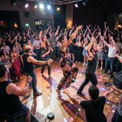 Dance floor packed with movement