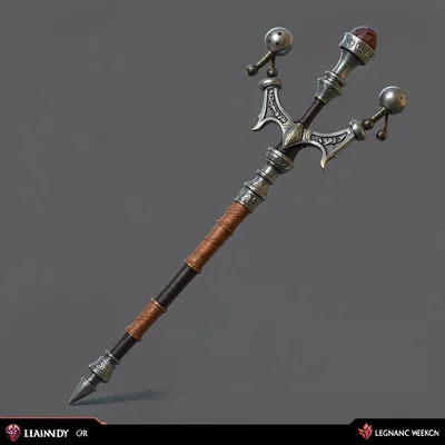 Fantasy weapon illustration, a monk's quarterstaff with metal caps and balance w