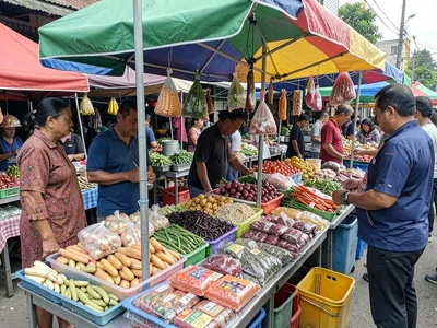 Market stall packed with goods