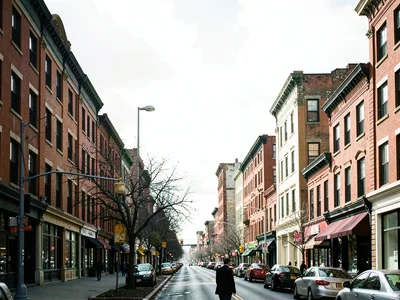 Urban scene under bright white overcast with no contrast