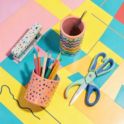 Memphis-Redesigned Office Supplies Flat Lay