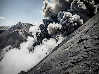 Pyroclastic flow advancing down slope
