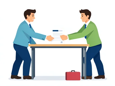 Two people shaking hands across a table with a signed document between them, bri