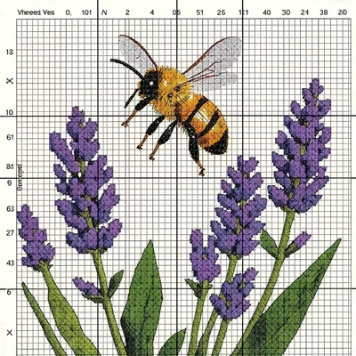 Cross-stitch bee on lavender