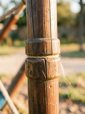 A tetherball pole, the bottom three feet worn bare by hands, a groove where the 