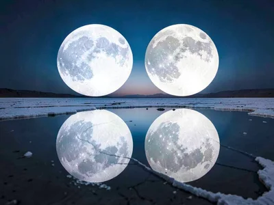 Moon and reflection as two equal disks
