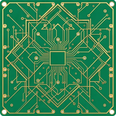 A PCB with a deliberate decorative trace layout — traces forming a geometric man