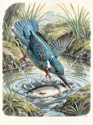 Belted kingfisher diving plate