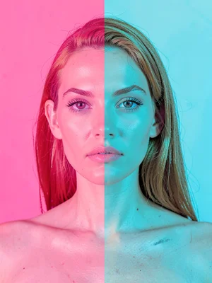 Portrait with pink and cyan split