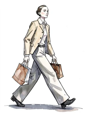 Striding shopping bags wide-leg