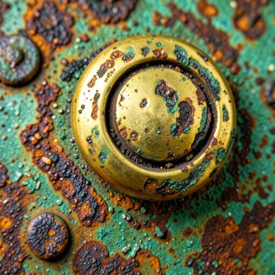 Brass doorknob patina, high-contact areas worn to bright gold while recessed are