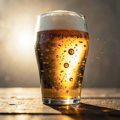 Baltic amber luminescence, backlit golden-brown, Beer flight in sunlight, amber 