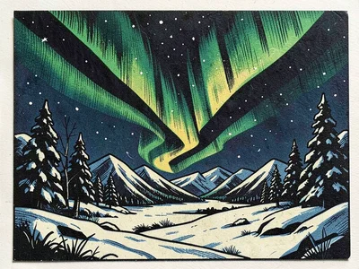 Northern lights over snow