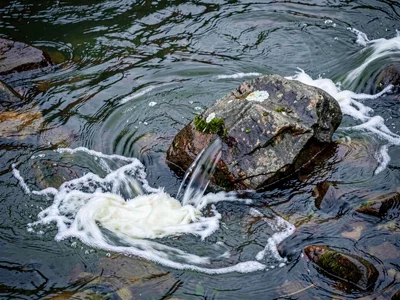 Flow around boulder showing separation