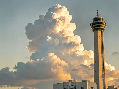 Golden hour light on towering cumulus