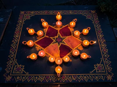 Eight-Pointed Star Diya Arrangement