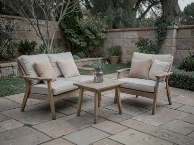 Outdoor furniture on stone patio