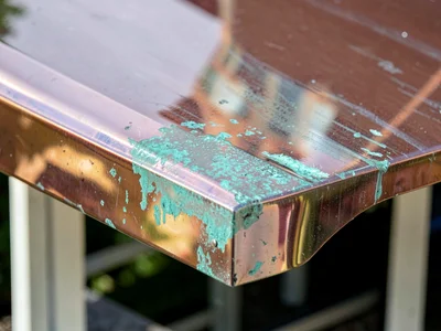 Copper awning showing verdigris