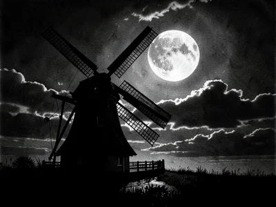 Moonlit windmill
