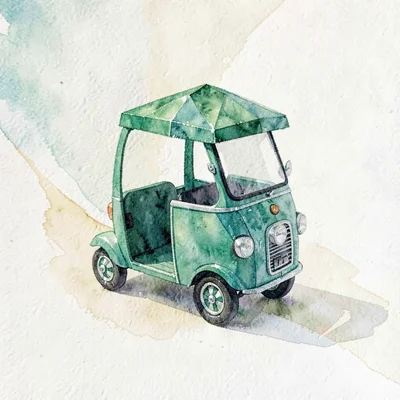 Tiny emerald lowpoly tuk-tuk with a faceted green canopy and three small wheels 