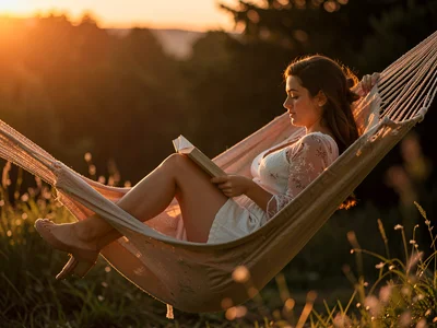 Woman in hammock with book