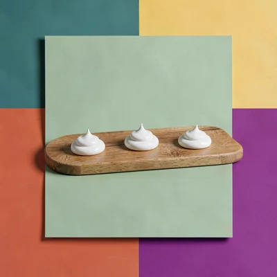 Centered catalog hero of a wooden palette with five oil mounds on a sage-green b