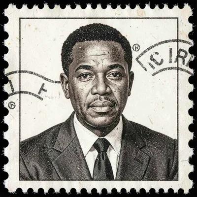 Postage stamp illustration, Civil rights leader portrait , tiny perfect composit