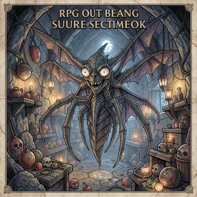 RPG sourcebook illustration, a beholder floating in its treasure-filled lair, al