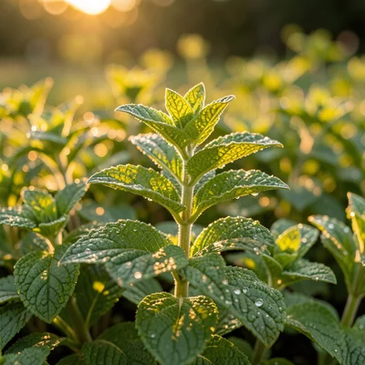 Vietnamese mint with its pointed leaves and distinctive dark chevron markings, b