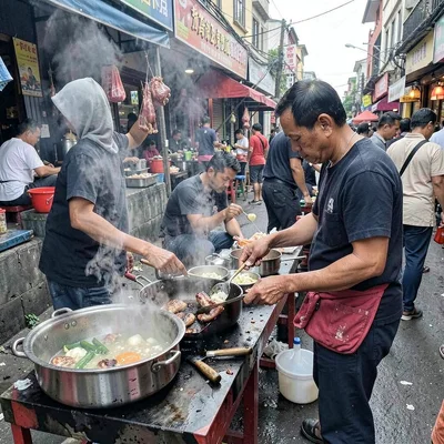 Street vendor cooking late