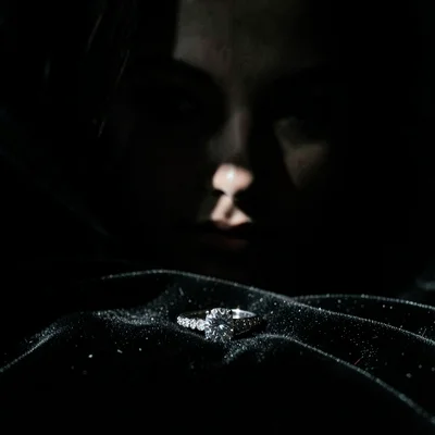 Jewelry on black velvet, directional light