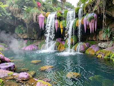 Pool overflow creating mineral cascade