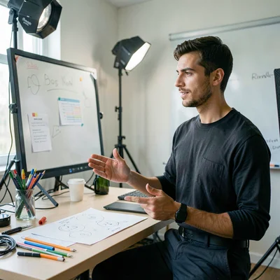 Documentary photography, unposed moment, Educational video production setup, cre
