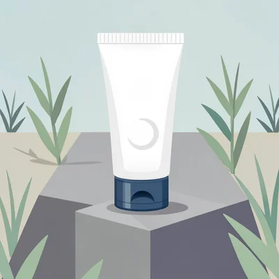 Flat-color catalog illustration of a stylized deodorant tube on a sage block fie
