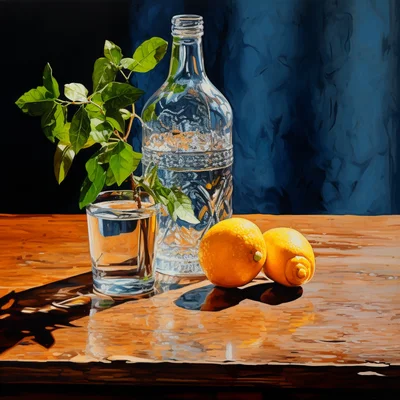 Oil painting of a gatorade bottle on a table. nature
