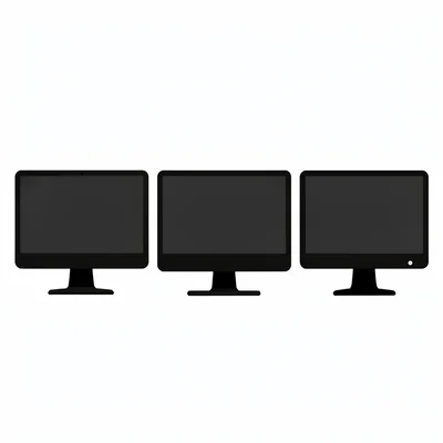 Vector arrangement of three monitor silhouettes in a row, calm cadence
