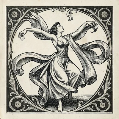 A dancer with billowing scarves