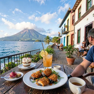 French Caribbean fusion in Guadeloupe, French cafe table with accras de morue, t