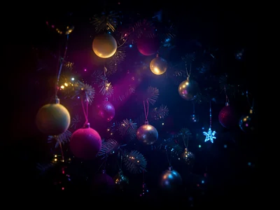 Light-leaked exposure of Christmas decorations, magenta and gold halation