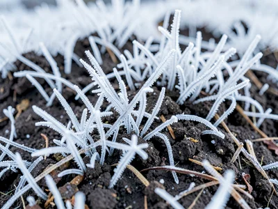 Needle ice on soil lifting ground