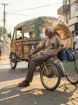 Rickshaw puller resting