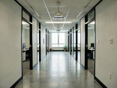 Office corridor centered view