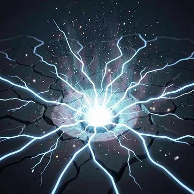 Magic spell effect illustration, earthquake spell, ground cracking with energy l