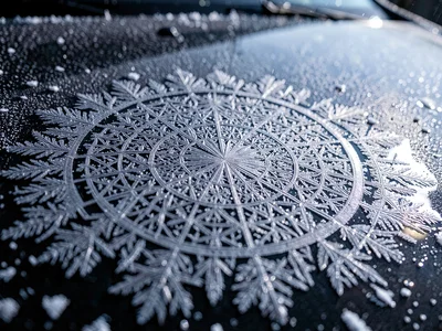 Frost spiral pattern forming on car windshield overnight