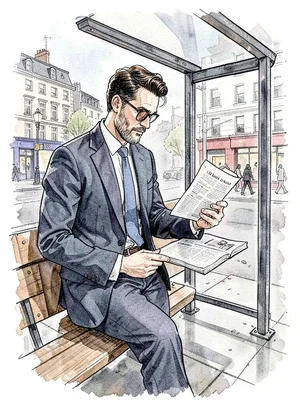 Man bus stop fitted suit