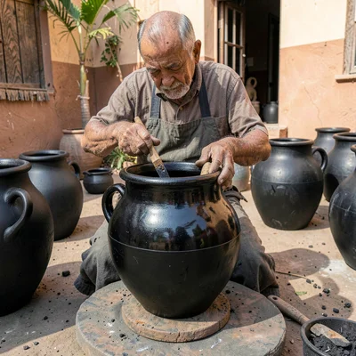 Through Oaxacan black clay vision, barro negro consciousness, Black clay pots dr