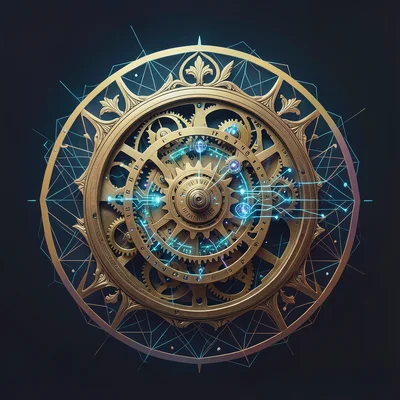 Ornate clockwork mechanism with quantum circuit elements integrated into gears