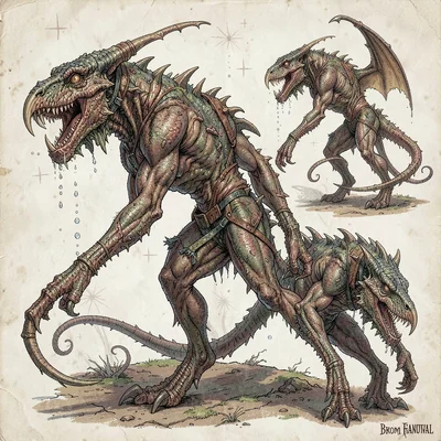 Fantasy creature illustration, a temporal predator existing in multiple time sta